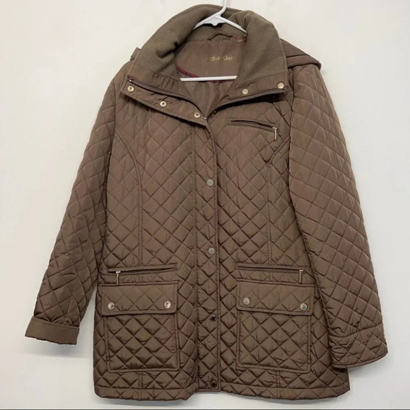 Calvin Klein Quilted Hooded Zip Jacket Coat L Brown - Picture 1 of 6